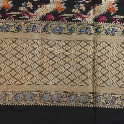 KashiFab Midnight Black Banarasi Silk Saree online - authentic Varanasi Banarasi silk saree - detail view 2