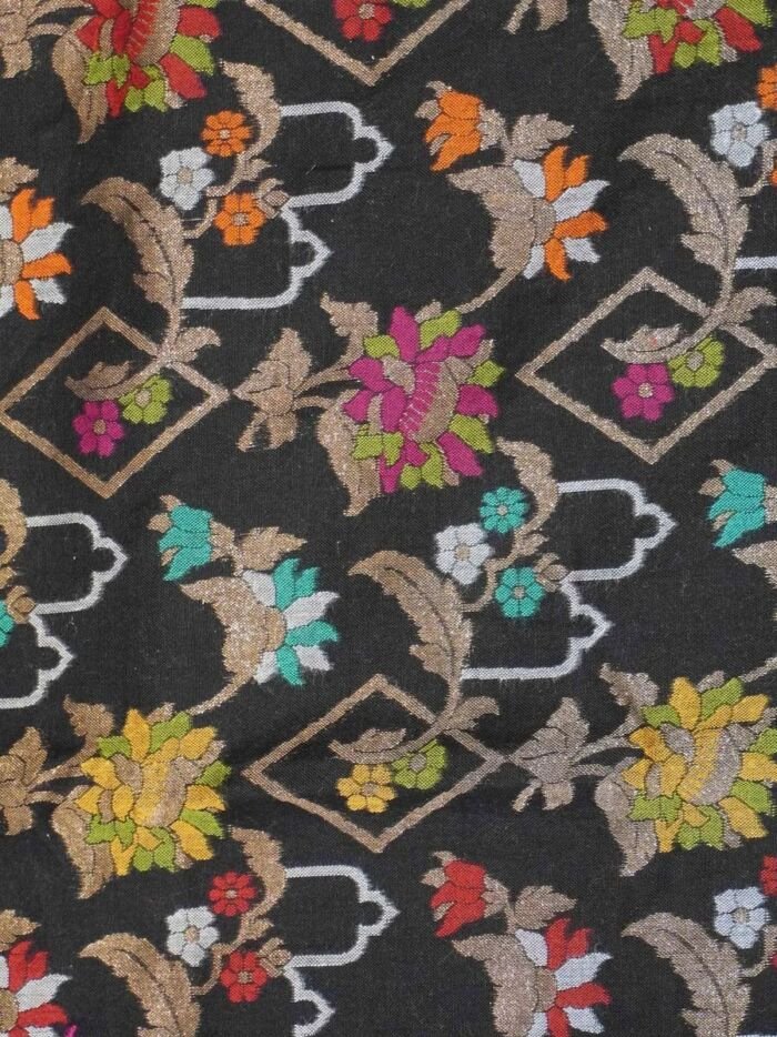 KashiFab Midnight Black Banarasi Silk Saree 2 KashiFab Midnight Black Banarasi Silk Saree online - authentic Varanasi Banarasi silk saree - detail view 2