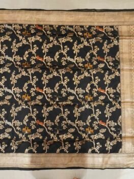 KashiFab Midnight Black Shikargah Banarasi silk saree online - authentic Varanasi weave