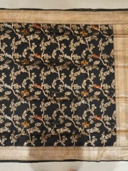 KashiFab Midnight Black Shikargah Banarasi silk saree online - authentic Varanasi weave