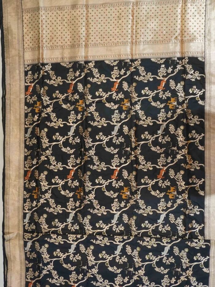KashiFab Midnight Black Shikargah Banarasi Silk Saree 1 KashiFab Midnight Black Shikargah Banarasi silk saree online - authentic Varanasi weave