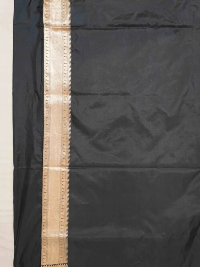 KashiFab Midnight Black Shikargah Banarasi Silk Saree 6 KashiFab Midnight Black Shikargah Banarasi silk saree online - authentic Varanasi weave - detail view 6