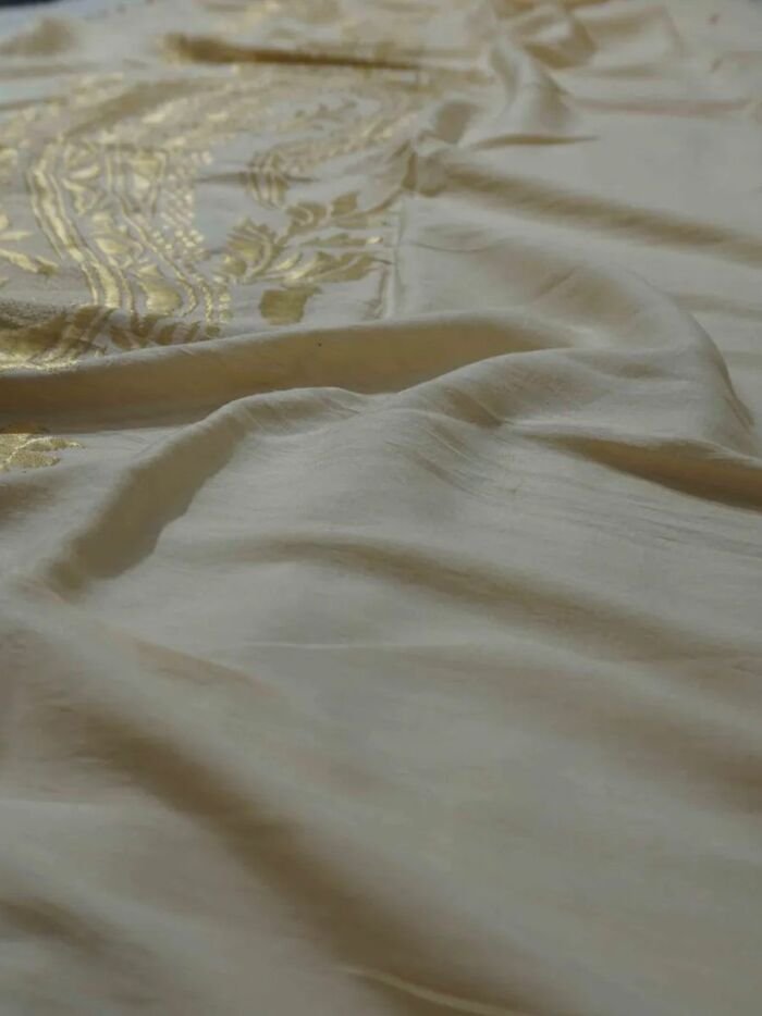 KashiFab Mustard Gold Banarasi Silk Dupatta online - authentic Varanasi Banarasi silk dupatta - detail view 3