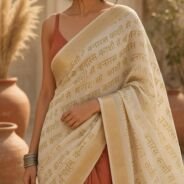 KashiFab Mustard Gold Banarasi Silk Dupatta on model - authentic Varanasi Banarasi silk dupatta boho drape