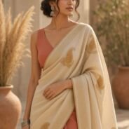 KashiFab Mustard Gold Banarasi Silk Dupatta on model - authentic Varanasi Banarasi silk dupatta boho drape