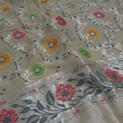 KashiFab Mustard Gold Banarasi Silk Saree online - authentic Varanasi Banarasi silk saree - detail view 2
