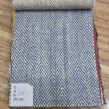 KashiFab Navy and Cream Herringbone Matka Silk Fabric - Banarasi Matka