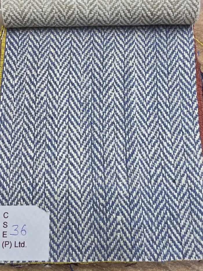 Navy and Cream Herringbone Matka Silk Fabric - Banarasi Matka KashiFab Navy and Cream Herringbone Matka Silk Fabric - Banarasi Matka