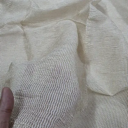 KashiFab Off-White Crinkle Gold Zari Tissue Silk Fabric - Banarasi Sheer Metre