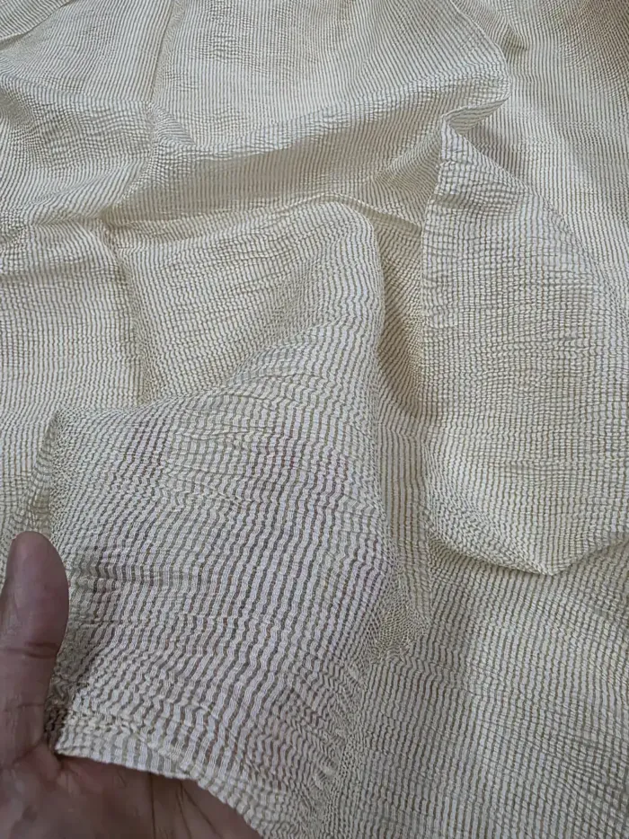 KashiFab Off-White Crinkle Gold Zari Tissue Silk Fabric - Banarasi Sheer Metre