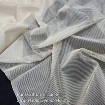 KashiFab Gold Stripe Cotton Tissue Silk Fabric - Dyeable Banarasi Tissue Metre
