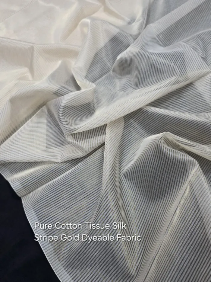 KashiFab Gold Stripe Cotton Tissue Silk Fabric - Dyeable Banarasi Tissue Metre