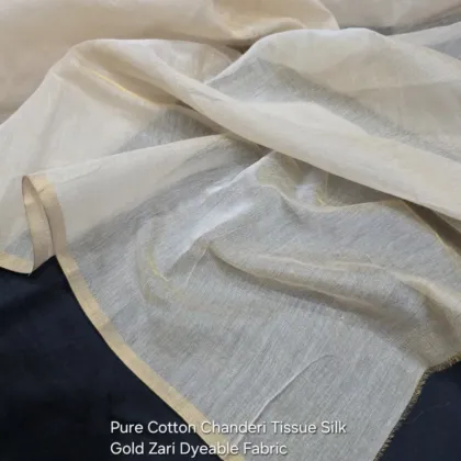 KashiFab Cotton Chanderi Gold Zari Tissue Silk Fabric - Dyeable Banarasi Metre