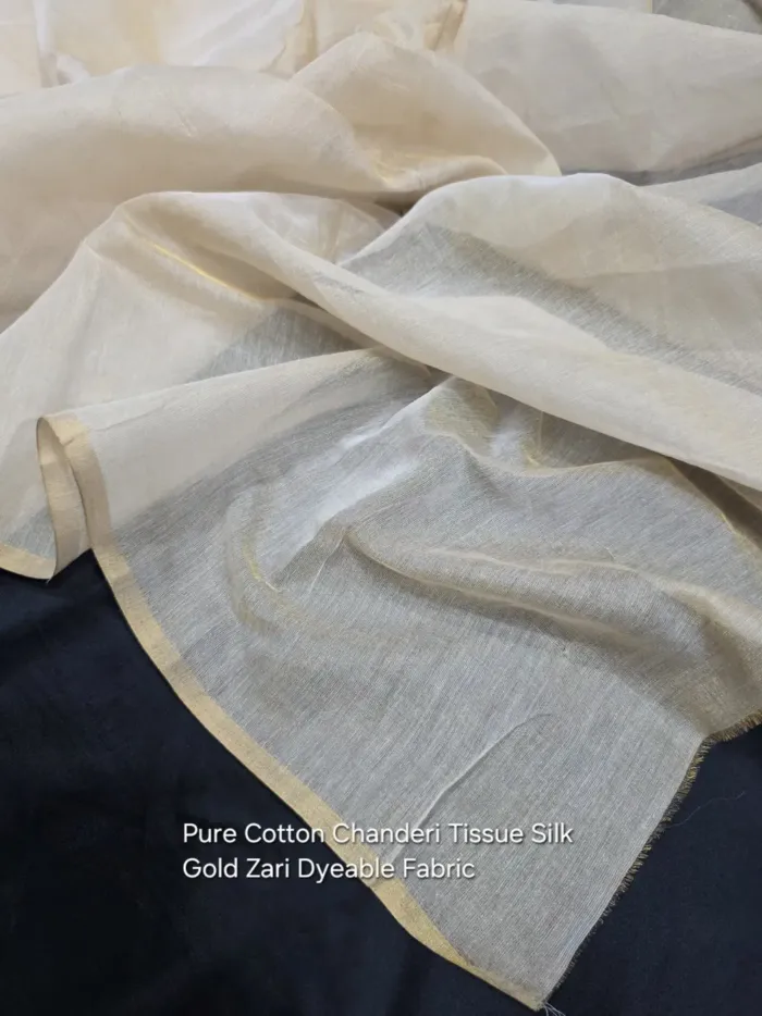 KashiFab Cotton Chanderi Gold Zari Tissue Silk Fabric - Dyeable Banarasi Metre