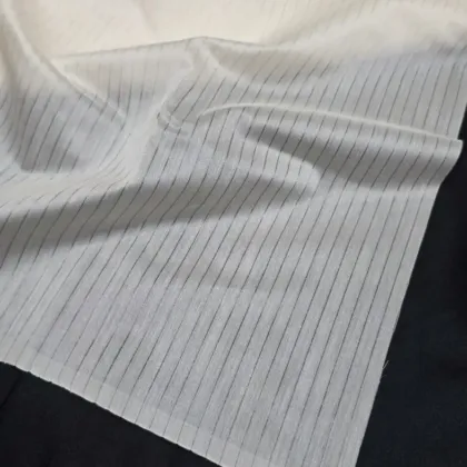 KashiFab Silver Stripe Cotton Tissue Silk Fabric - Dyeable Banarasi Metre