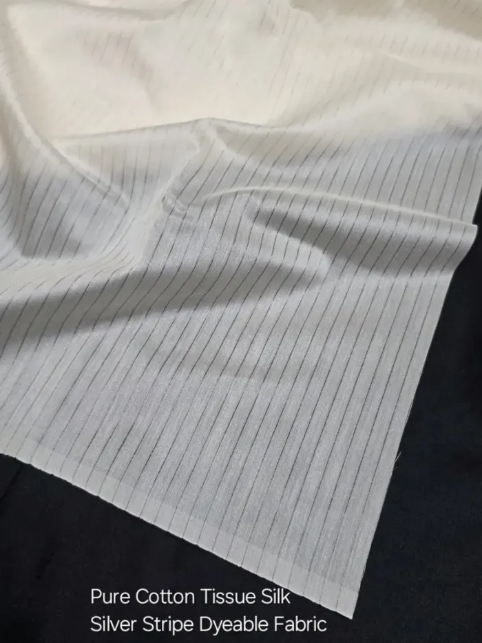 KashiFab Silver Stripe Cotton Tissue Silk Fabric - Dyeable Banarasi Metre