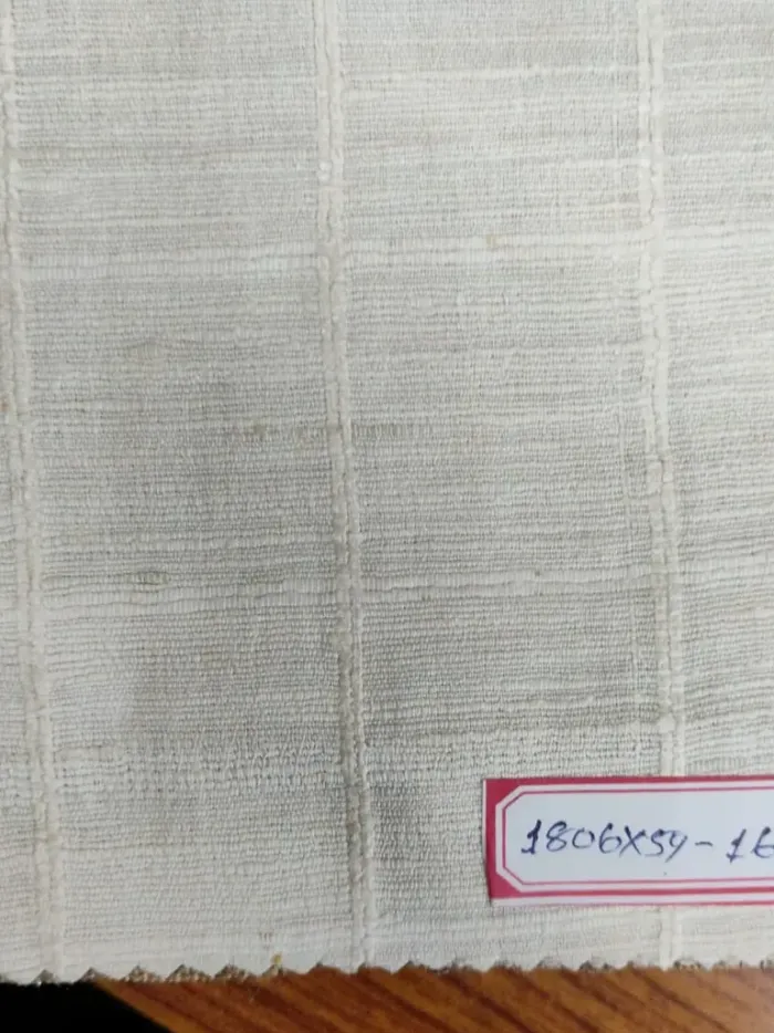 Off-White Large Grid Banarasi Raw Silk Fabric - Dupion Check Metre KashiFab Off-White Large Grid Banarasi Raw Silk Fabric - Dupion Check Metre