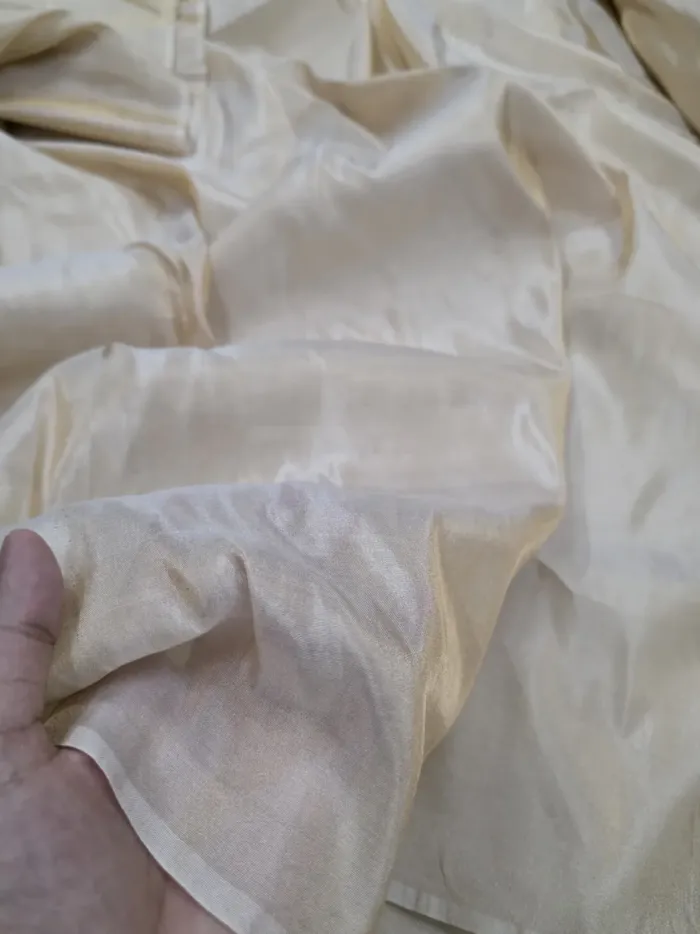 Off-White Pale Gold Banarasi Tissue Silk Fabric - Sheer Metallic Metre KashiFab Off-White Pale Gold Banarasi Tissue Silk Fabric - Sheer Metallic Metre