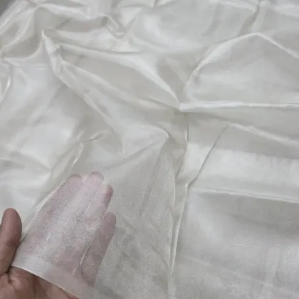 KashiFab Off-White Sheer Banarasi Tissue Silk Fabric - Metallic Zari Metre