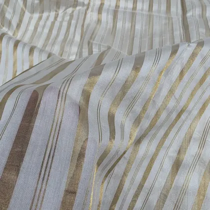 KashiFab Gold Copper Stripe Banarasi Tissue Silk Fabric - Metallic Zari Metre