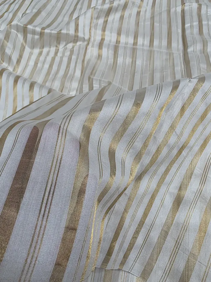 KashiFab Gold Copper Stripe Banarasi Tissue Silk Fabric - Metallic Zari Metre