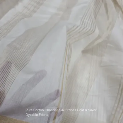 KashiFab Gold Silver Stripe Chanderi Tissue Silk - Dyeable Banarasi Metre