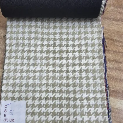 KashiFab Olive Cream Houndstooth Matka Silk Fabric - Banarasi Matka