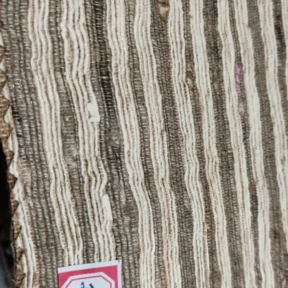 KashiFab Olive Cream Striped Banarasi Raw Silk Fabric - Dupion Stripe Metre