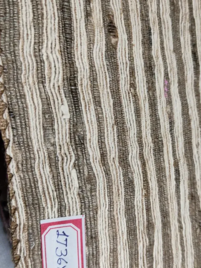 Olive Cream Striped Banarasi Raw Silk Fabric - Dupion Stripe Metre KashiFab Olive Cream Striped Banarasi Raw Silk Fabric - Dupion Stripe Metre