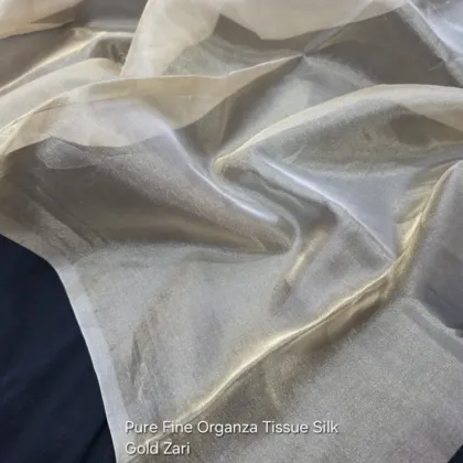 KashiFab Gold Organza Tissue Silk Fabric - Dyeable Banarasi Metallic Metre