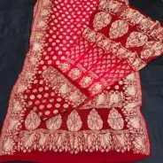 KashiFab CHO Royal Blue and Red Kalga Bandej Unstitched Lehenga red shade - bandej unstitched lehenga Varanasi wholesale