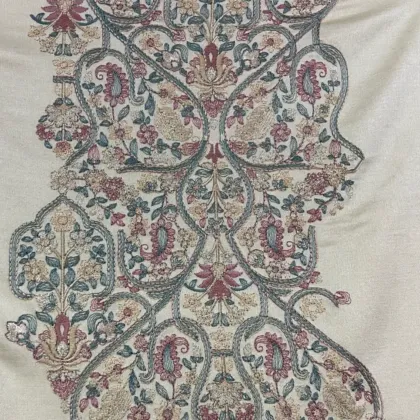 KashiFab CHO Ivory Teal Jaal Panel Embroidery - handloom embroidery fabric Varanasi wholesale