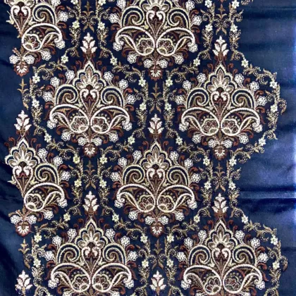 KashiFab CHO Navy Cream Damask Embroidery - handloom embroidery fabric Varanasi wholesale