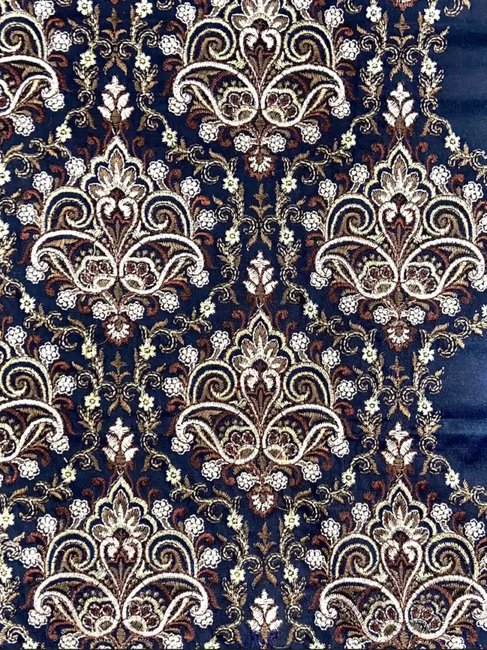 KashiFab CHO Navy Cream Damask Embroidery KashiFab CHO Navy Cream Damask Embroidery - handloom embroidery fabric Varanasi wholesale