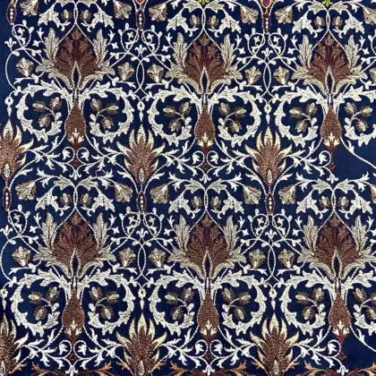 KashiFab CHO Navy Tree Vine Embroidery - handloom embroidery fabric Varanasi wholesale