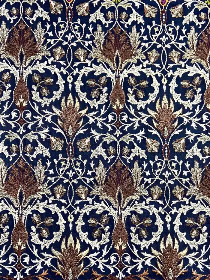 KashiFab CHO Navy Tree Vine Embroidery - handloom embroidery fabric Varanasi wholesale