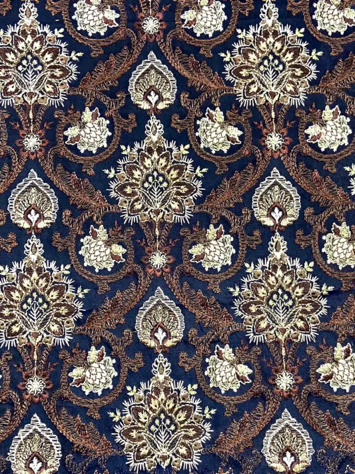 KashiFab CHO Navy Gold Palmette Embroidery - handloom embroidery fabric Varanasi wholesale