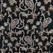 KashiFab CHO Black Silver Paisley Vine Embroidery - handloom embroidery fabric Varanasi wholesale