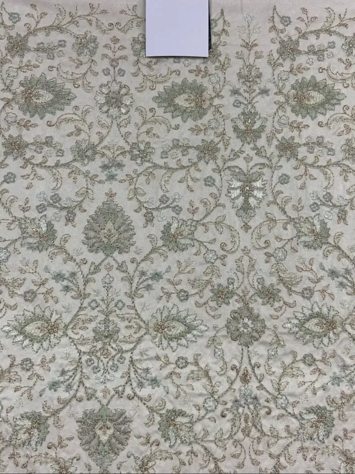 KashiFab CHO Ivory Silver Floral Vine Embroidery KashiFab CHO Ivory Silver Floral Vine Embroidery - handloom embroidery fabric Varanasi wholesale