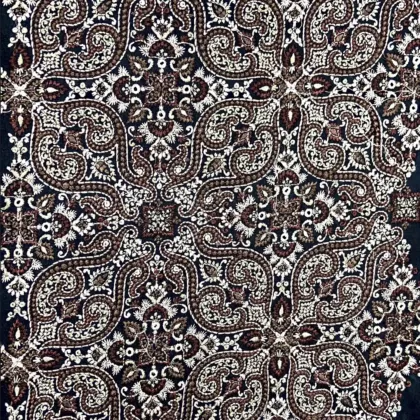 KashiFab CHO Black Cream Dense Paisley Embroidery - handloom embroidery fabric Varanasi wholesale