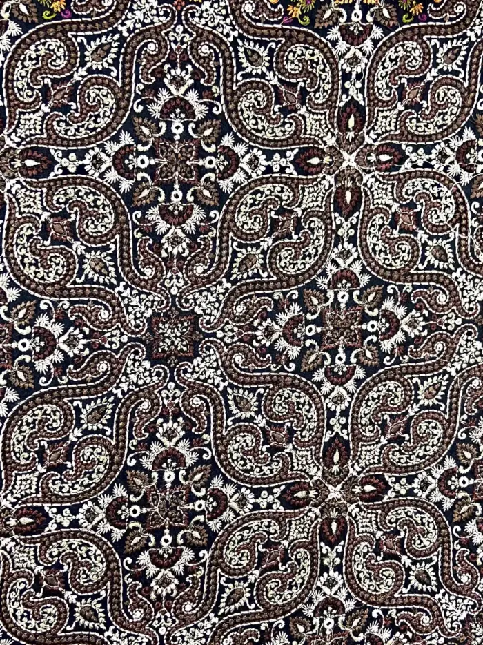 KashiFab CHO Black Cream Dense Paisley Embroidery - handloom embroidery fabric Varanasi wholesale