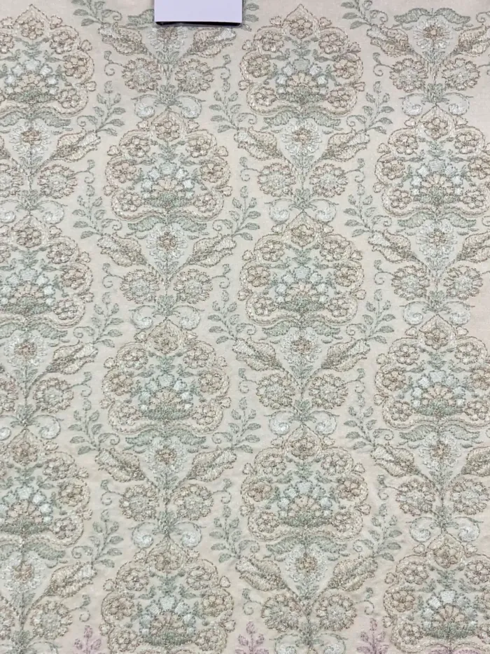 KashiFab CHO Ivory Column Floral Embroidery KashiFab CHO Ivory Column Floral Embroidery - handloom embroidery fabric Varanasi wholesale