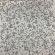 KashiFab CHO Ivory Grey Trailing Floral Embroidery - handloom embroidery fabric Varanasi wholesale