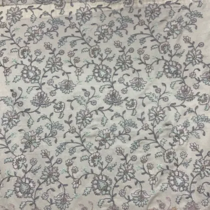 KashiFab CHO Ivory Grey Trailing Floral Embroidery - handloom embroidery fabric Varanasi wholesale