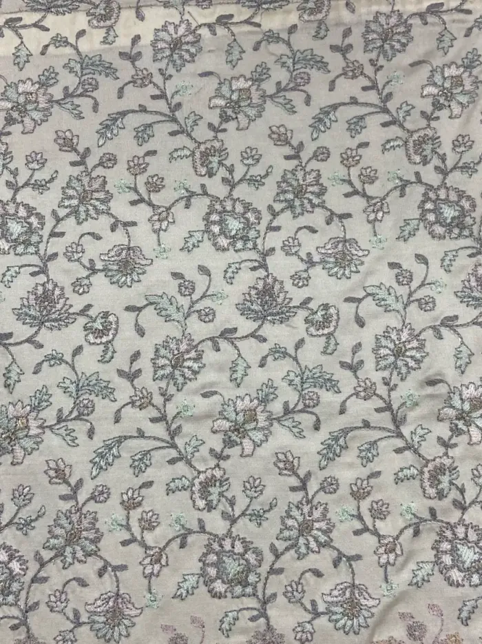 KashiFab CHO Ivory Grey Trailing Floral Embroidery - handloom embroidery fabric Varanasi wholesale
