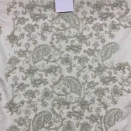 KashiFab CHO Ivory Sage Paisley Embroidery - handloom embroidery fabric Varanasi wholesale
