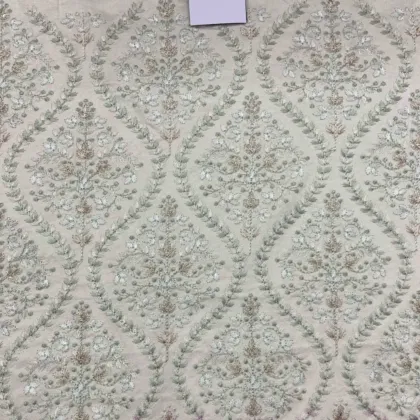 KashiFab CHO Ivory Diamond Buta Embroidery - handloom embroidery fabric Varanasi wholesale