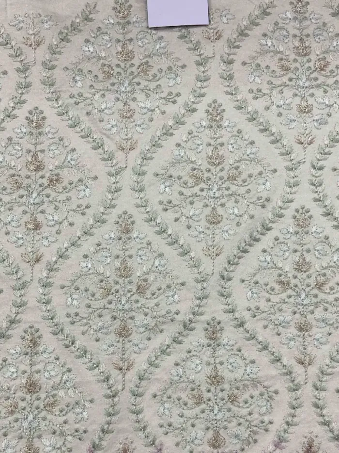 KashiFab CHO Ivory Diamond Buta Embroidery - handloom embroidery fabric Varanasi wholesale