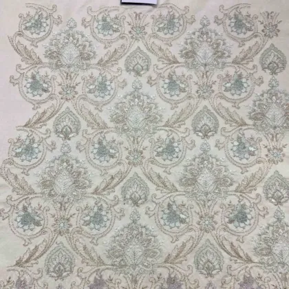 KashiFab CHO Ivory Sage Floral Jaal Embroidery - handloom embroidery fabric Varanasi wholesale