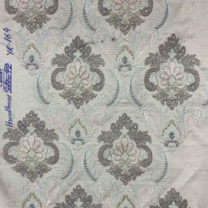 KashiFab CHO Ivory Grey Damask Buta Embroidery - handloom embroidery fabric Varanasi wholesale